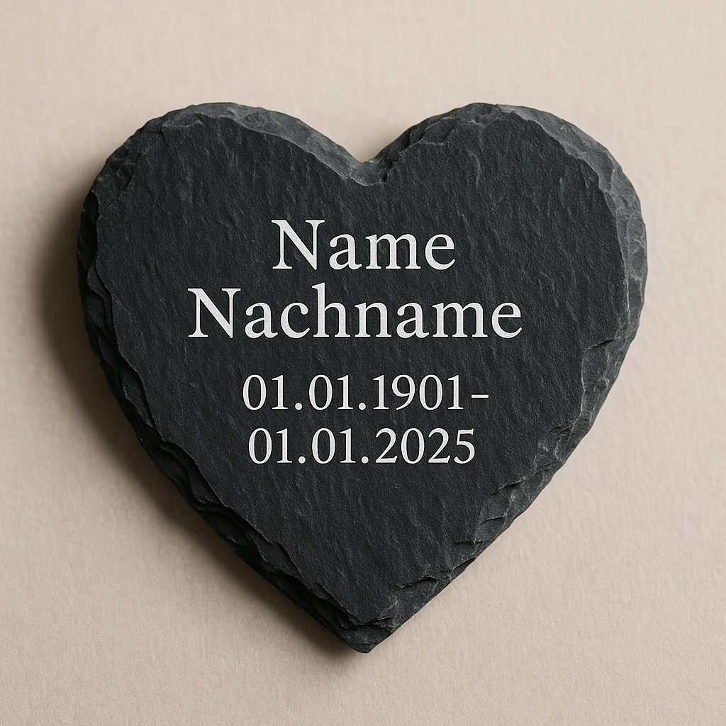 Personalisiertes Schieferherz mit Gravur – Erinnerungsstück mit Namen & Lebensdaten