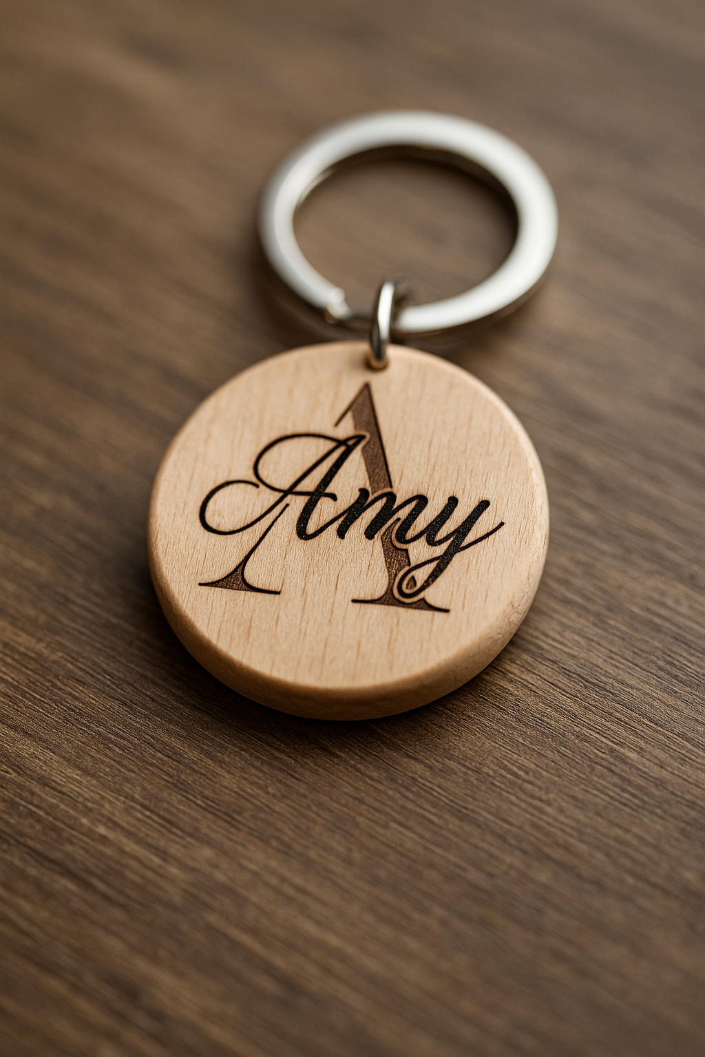 Personalisierter Holz-Schlüsselanhänger mit Name & Initiale