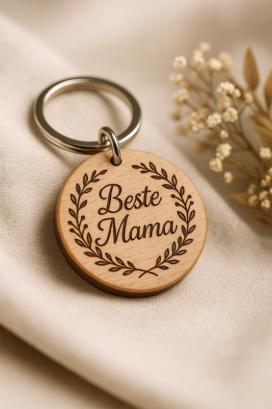 Schlüsselanhänger "Beste Mama" – graviert & mit Herz gemacht